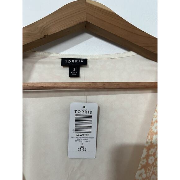 Torrid Mesh Sheer Ditsy Floral Babydoll Top Size 3X Orange‎ Stretch Cottage NWT - Picture 4 of 6